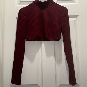 A cropped long sleeve maroon turtleneck . Perfect for any occasion. Dates etc.